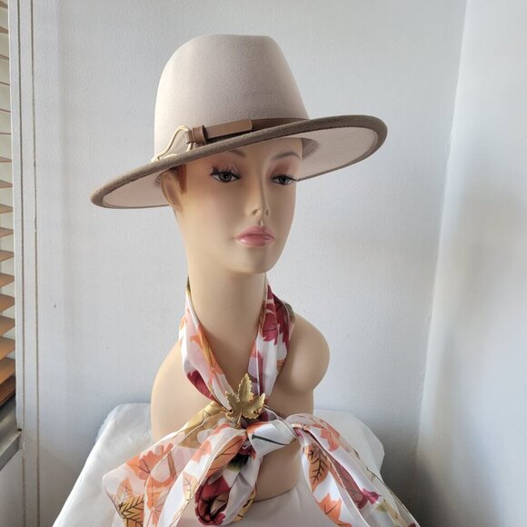 Chic Two-Tone Fedora Hat w/Faux Leather Band with Gold Metal Loop Detail